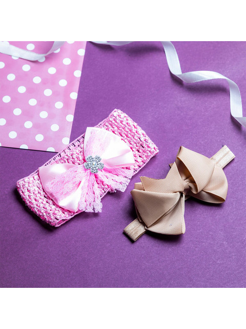 

Jewelz Girls Pink & Tan Set of 2 Bow Shape Hairband