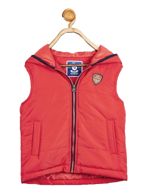 

612 league Boys Red Padded Jacket with Patchwork