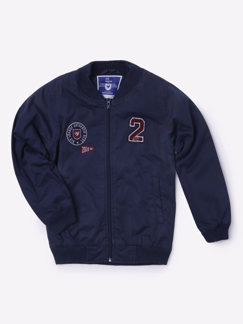 

612 league Boys Navy Blue Floral Crop Varsity Jacket