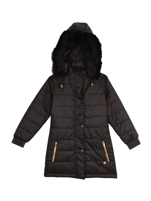 

612 league Girls Black Hooded Longline Padded Jacket