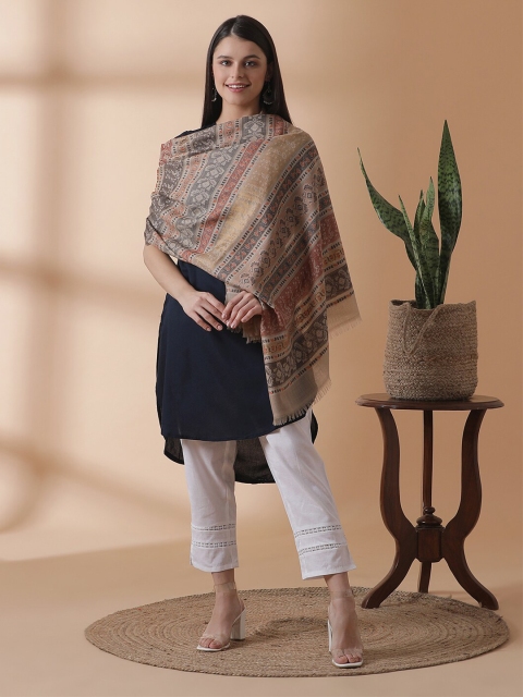 

SHINGORA Women Beige Woven Design Wool Stoles