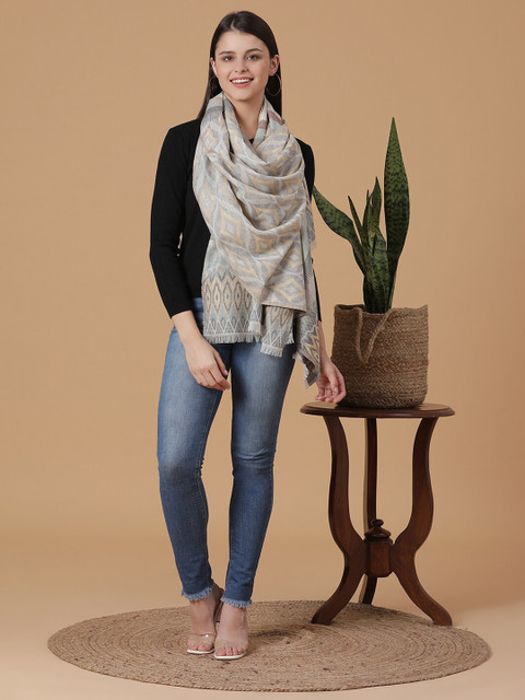 

SHINGORA Women White & Brown Woven Design Stole
