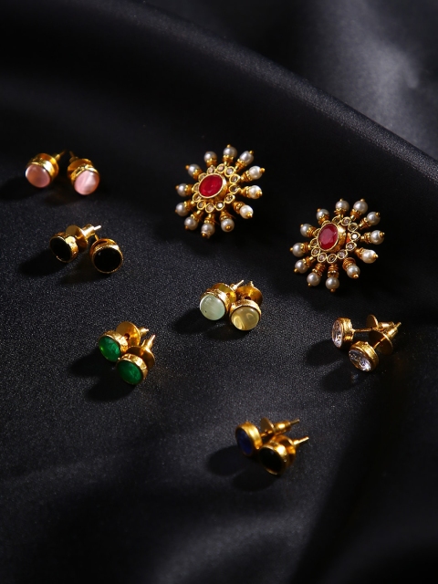 

justpeachy Set of 7 Multicoloured Floral Studs Earrings with Changeable Studs, Multi