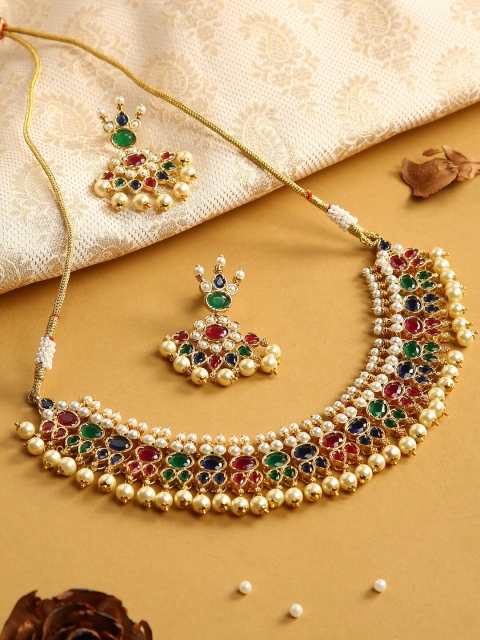 

justpeachy Woman Multicolour Artificial Stones and Beads Jewellery Set, Multi