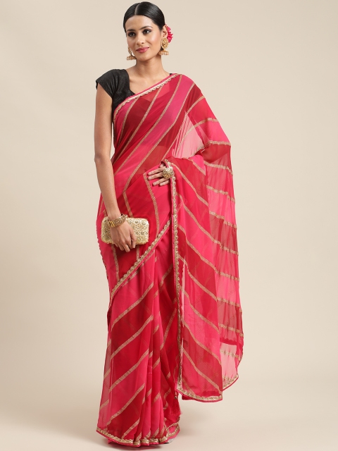 

Triveni Pink Striped Pure Georgette Leheriya Saree