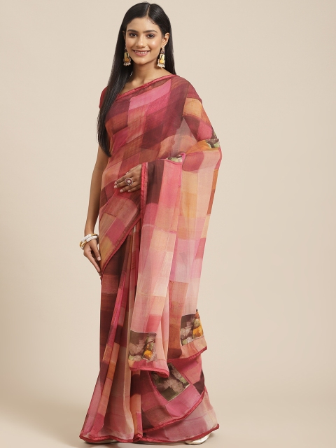 

Triveni Pink & Maroon Pure Georgette Saree