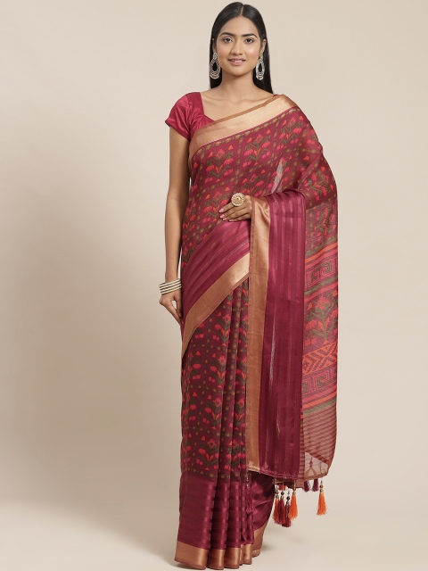 

Triveni Purple & Green Ethnic Motifs Printed Pure Cotton Saree