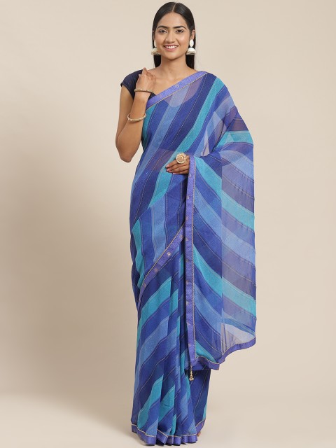 

Triveni Blue & Gold-Toned Floral Zari Pure Georgette Saree
