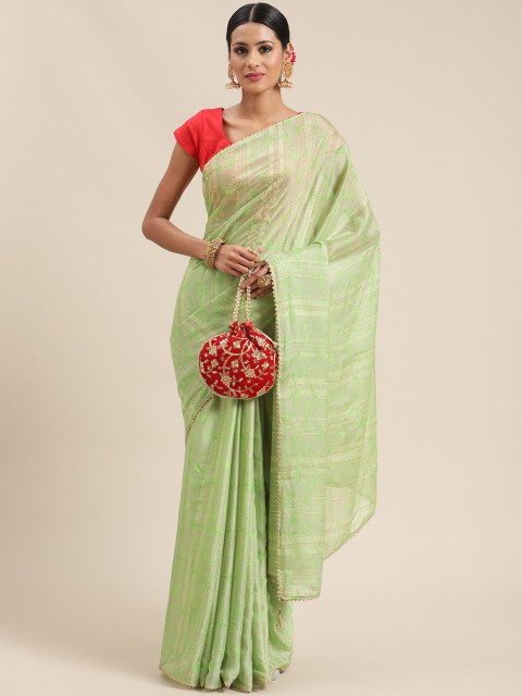 

Triveni Green Floral Gotta Patti Saree