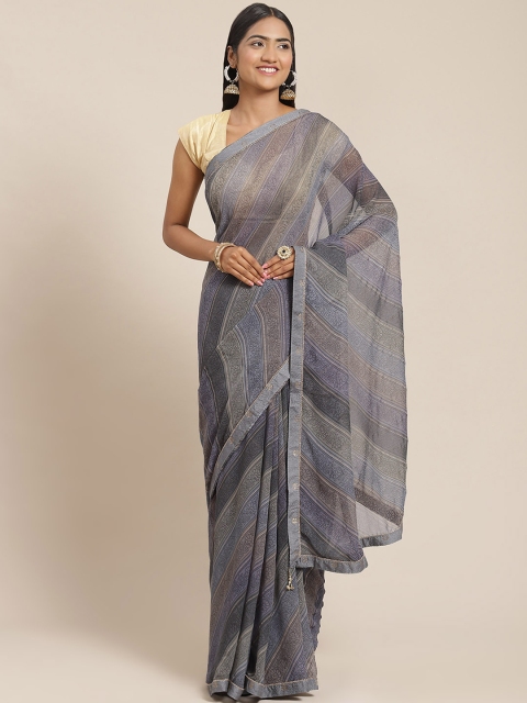 

Triveni Grey & Blue Floral Zari Pure Georgette Saree