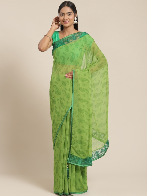 

Triveni Green Floral Embroidered Pure Georgette Saree