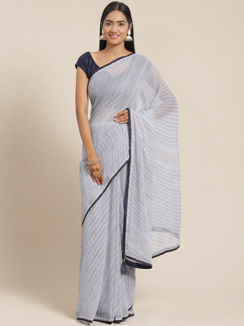 

Triveni Grey Embellished Gotta Patti Pure Georgette Leheriya Saree