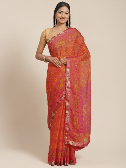 

Triveni Orange Zari Brasso Saree