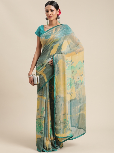 

Triveni Green & Yellow Pure Georgette Saree