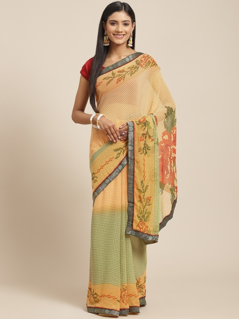 

Triveni Yellow & Green Floral Zari Pure Georgette Saree