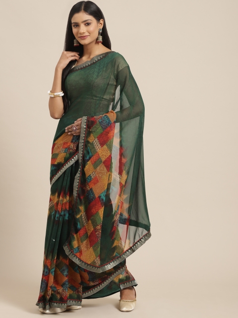 

Triveni Green & Yellow Pure Georgette Saree