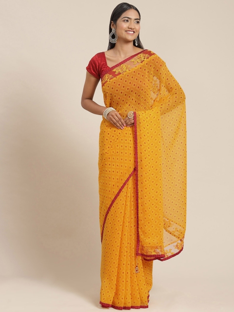 

Triveni Yellow Floral Embroidered Pure Georgette Saree