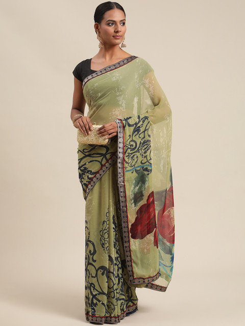 

Triveni Green Floral Zari Pure Georgette Saree