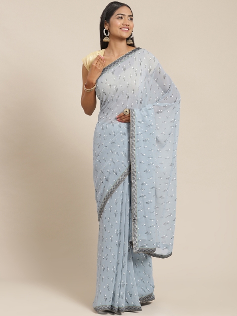

Triveni Grey & White Floral Printed Pure Georgette Saree