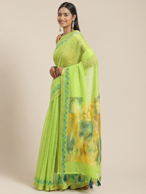 

Triveni Green Bandhani Zari Pure Cotton Bandhani Saree