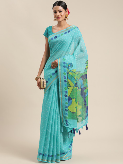

Triveni Turquoise Blue Bandhani Pure Cotton Bandhani Saree