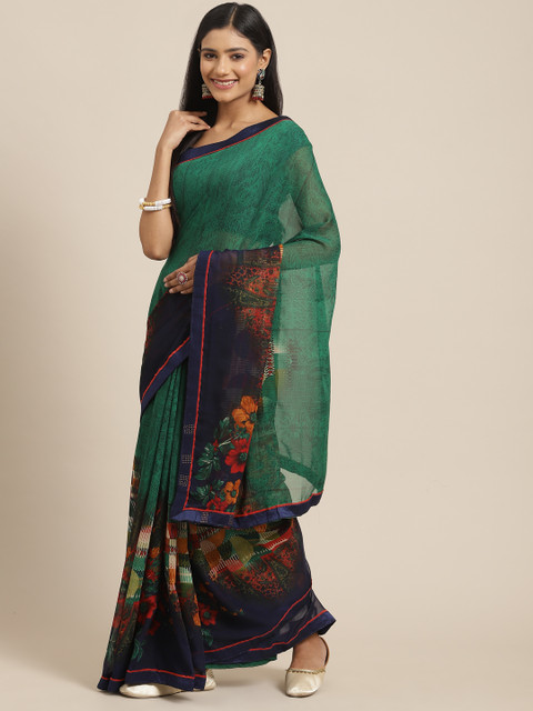

Triveni Green & Red Floral Printed Saree