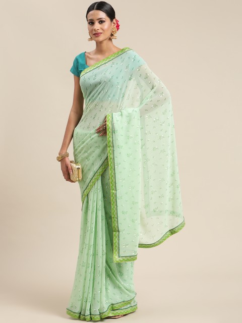 

Triveni Green Floral Pure Georgette Saree