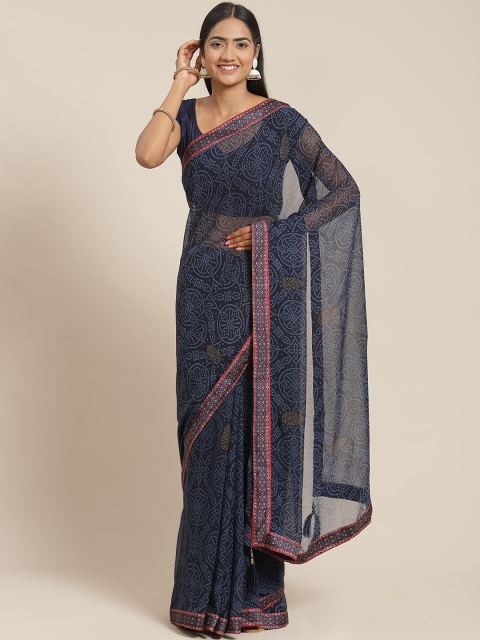 

Triveni Blue Bandhani Printed Zari Pure Georgette Saree
