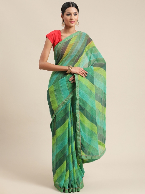 

Triveni Green & Blue Striped Gotta Patti Pure Georgette Saree