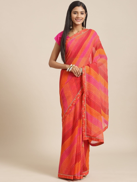 

Triveni Red Floral Zari Pure Georgette Saree