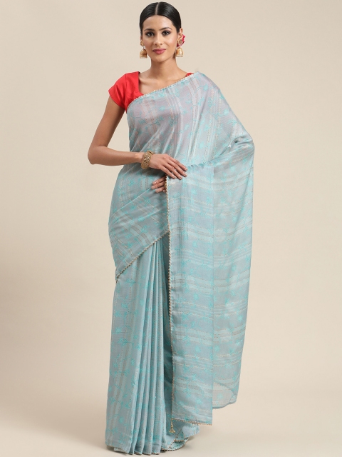 

Triveni Blue Floral Gotta Patti Saree