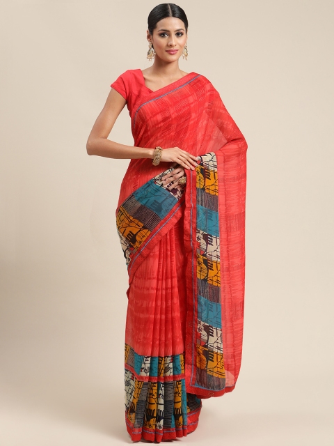 

Triveni Red & Blue Printed Saree