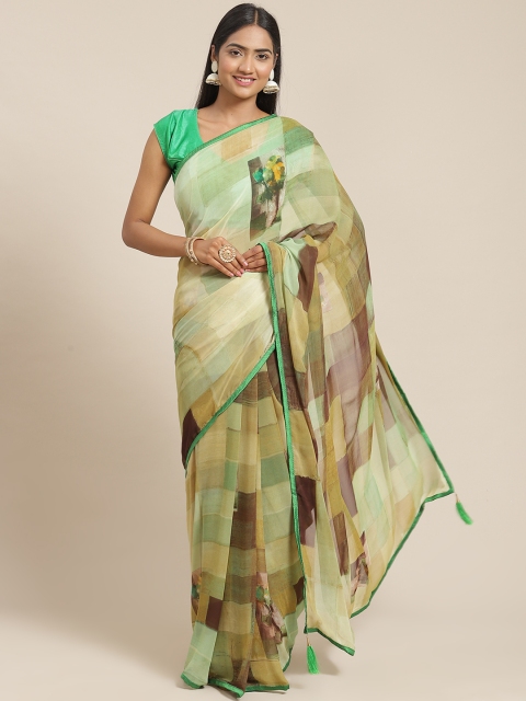 

Triveni Green & Brown Printed Pure Georgette Saree