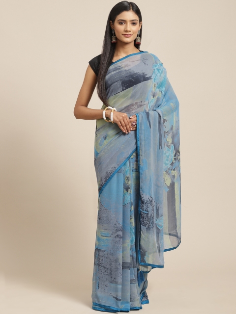 

Triveni Blue & Black Printed Pure Georgette Saree
