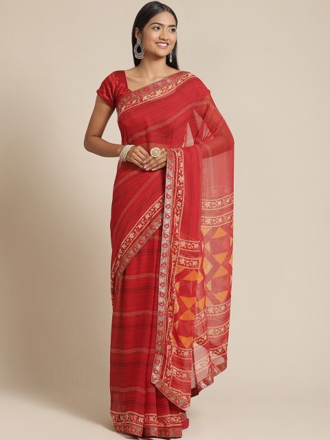 

Triveni Red Printed Pure Georgette Saree