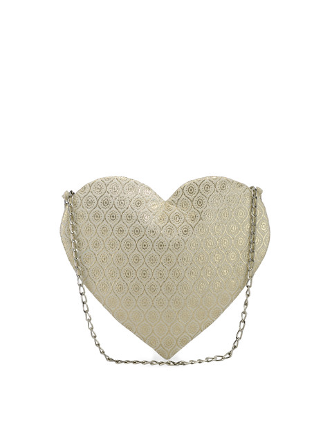 

Tarini Nirula Off-White & Gold-Toned Heart-Shaped Self-Design Clutch