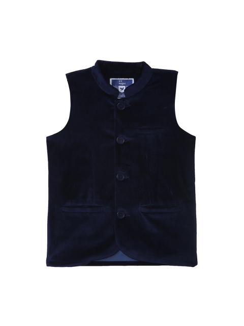 

612 league Boys Navy Blue Velvet Nehru Jacket