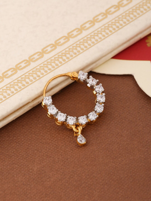 

Shoshaa Gold-Plated & White CZ Stone Studded Nosepin