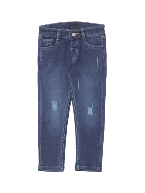 

Lil Lollipop Unisex Kids Blue Slim Fit Low Distress Jeans