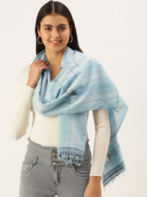 

Weaves & Threads Women Blue & White Striped Pure Cotton Stole