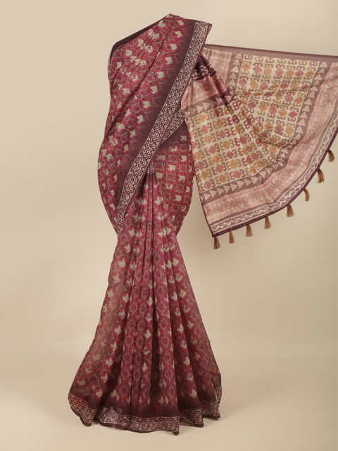 

Pothys Pink & Beige Geometric Printed Saree