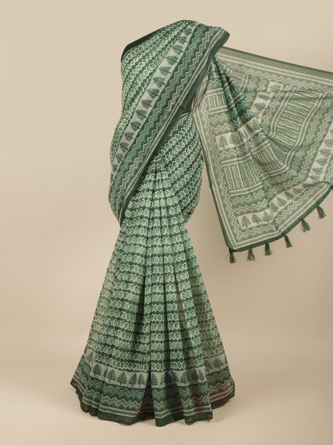 

Pothys Green & White Printed Saree
