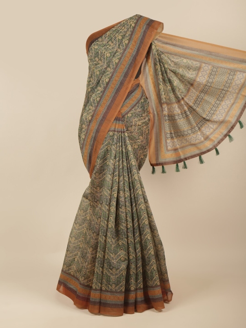 

Pothys Green & Orange Ethnic Motifs Printed Saree