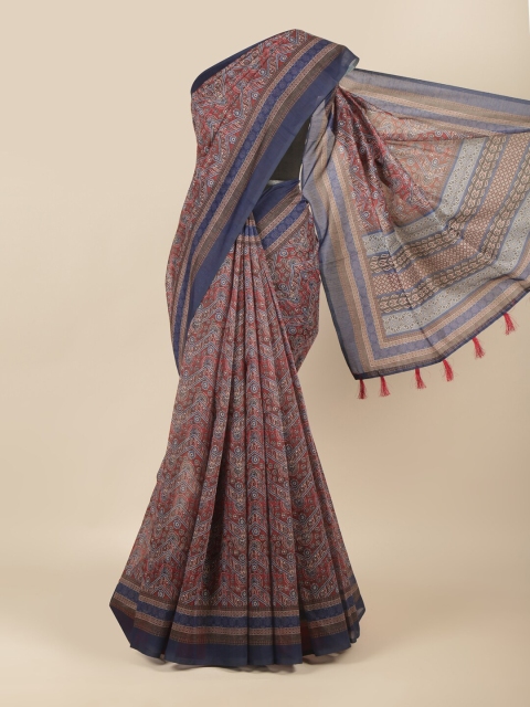 

Pothys Maroon & Blue Floral Printed Cotton Blend Saree