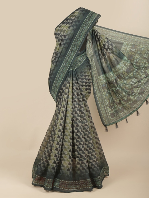 

Pothys Green & Grey Printed Cotton Blend Saree