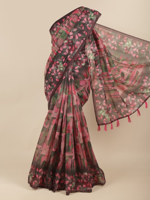 

Pothys Pink & Green Floral Printed Cotton Blend Saree