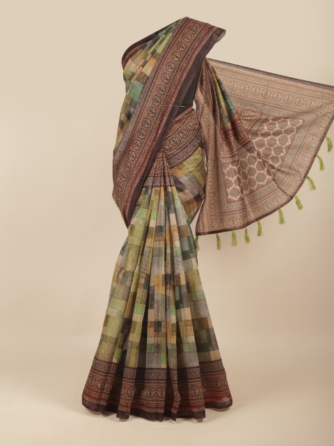 

Pothys Brown & Green Printed Saree