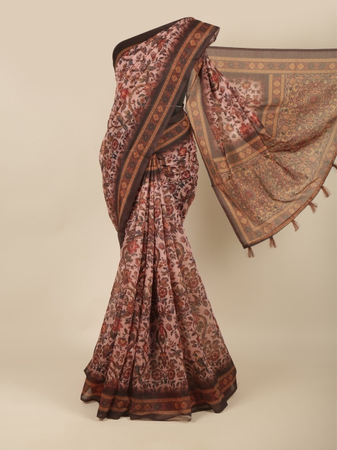 

Pothys Pink & Brown Floral Printed Saree