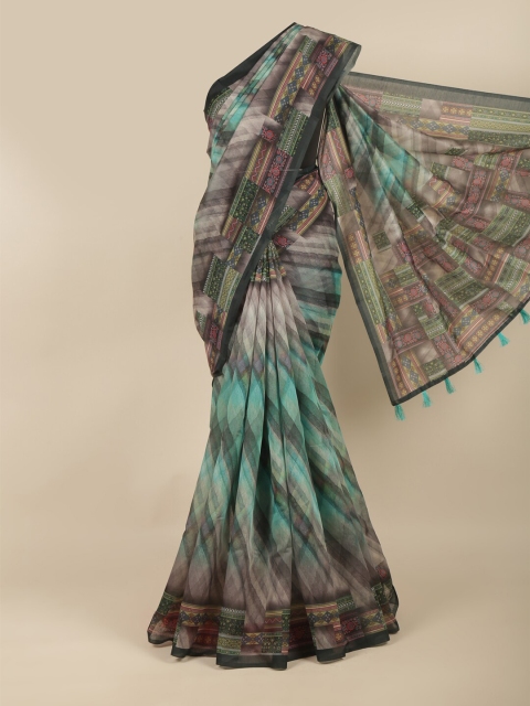 

Pothys Grey & Green Geometric Printed Saree