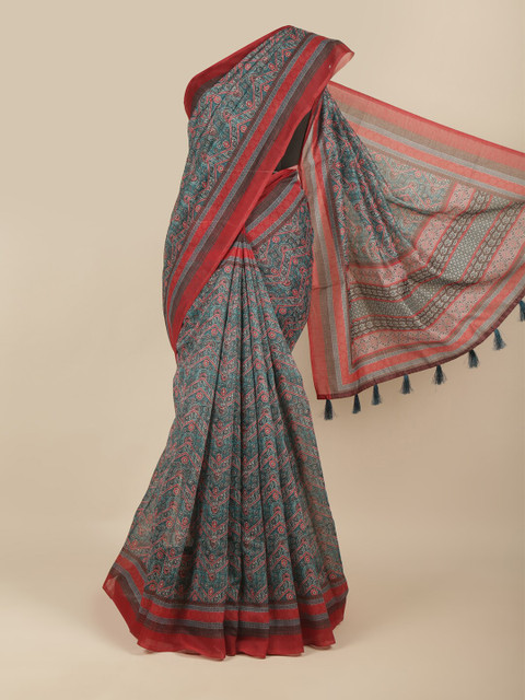 

Pothys Blue Ethnic Motifs Printed Cotton Blend Saree